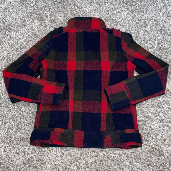 2B BEBE RED CHECKER PLAID Thick Zip Up Button Down Jacket Size Small - Picture 8 of 11